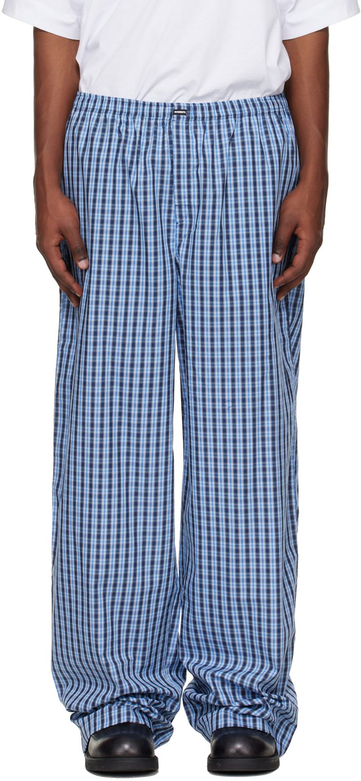 Blue Check Pyjama Pants 261669M191002