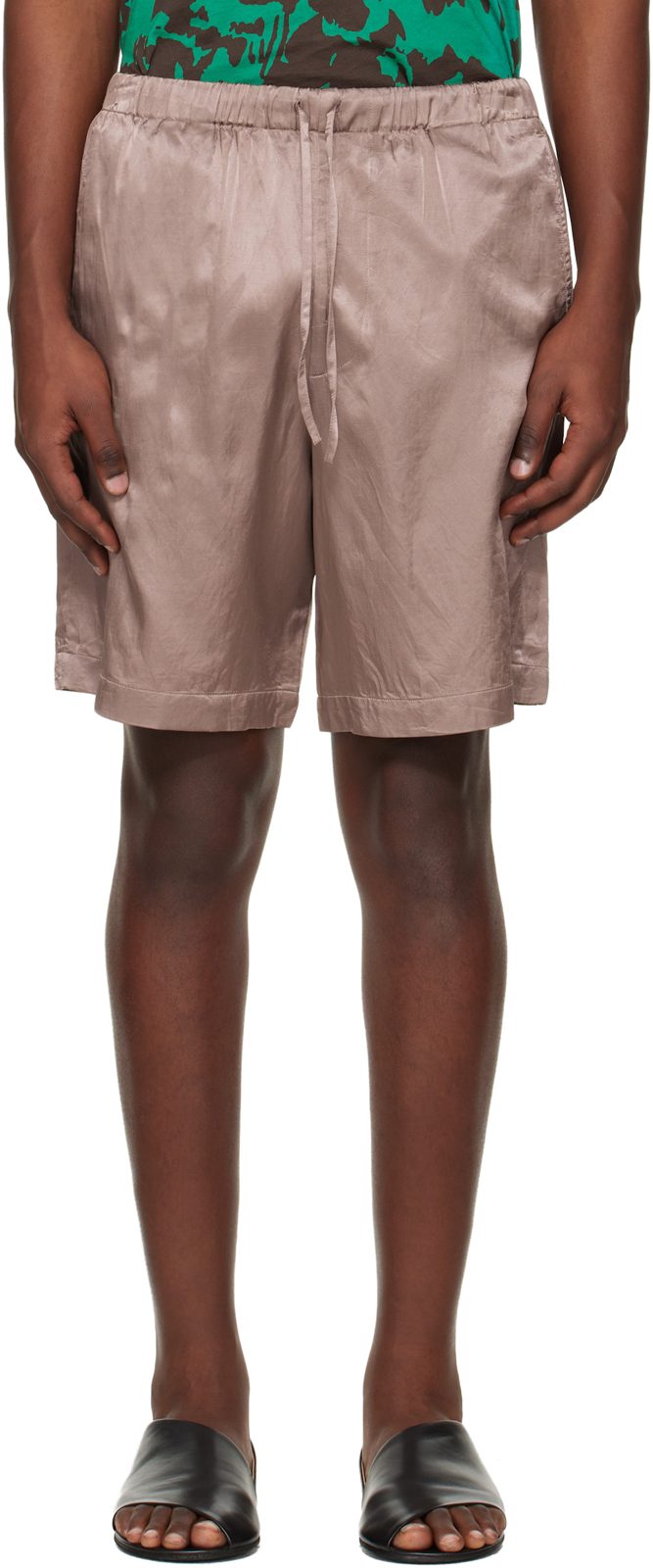 Taupe Viscose Cotton Shorts 261358M193031