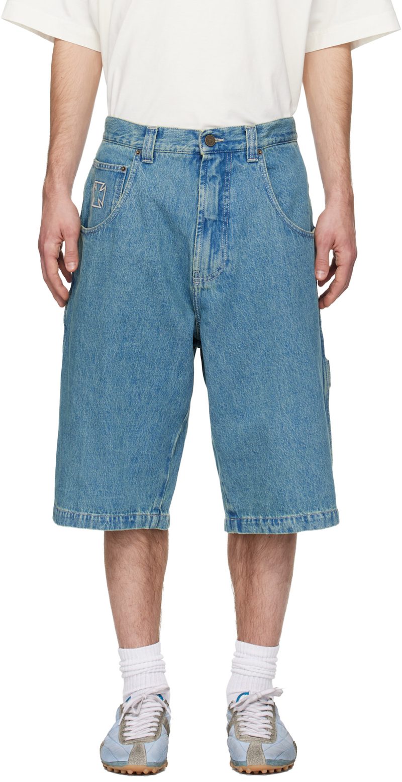 Blue Biker Cross Hip-Hop Denim Shorts 261669M193002