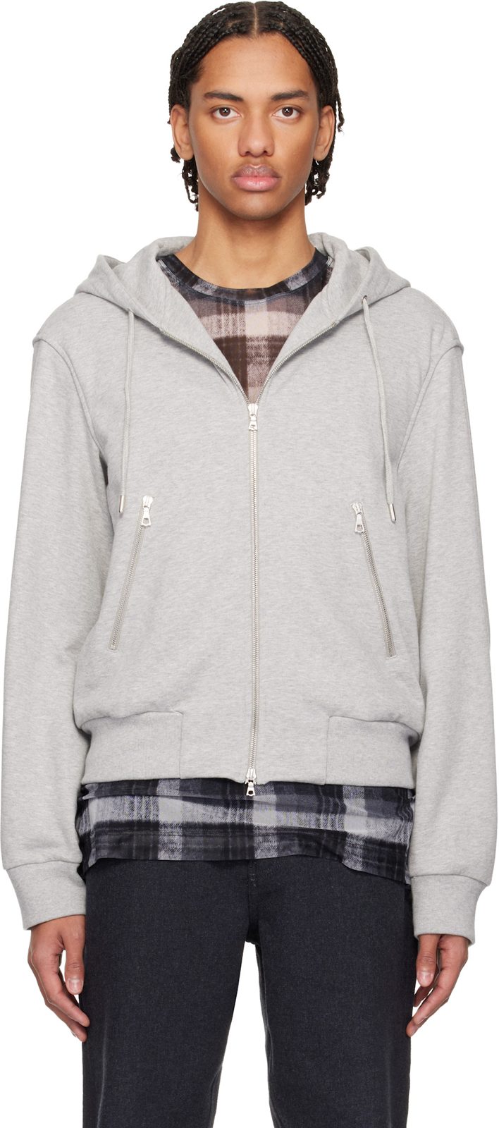 Gray Loose Zipped Hoodie 261358M202002