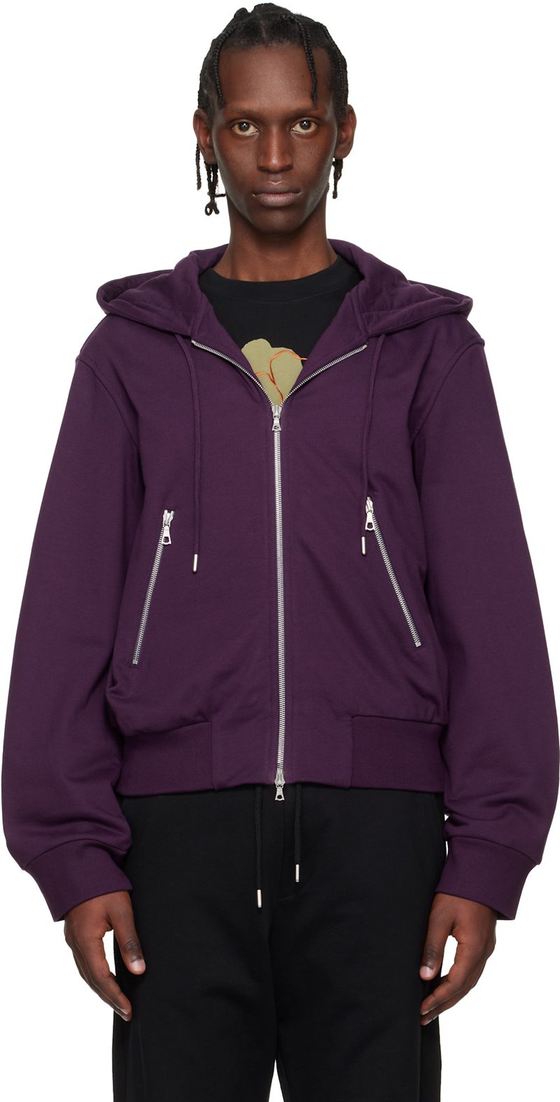 Purple Loose Zipped Hoodie 261358M202005