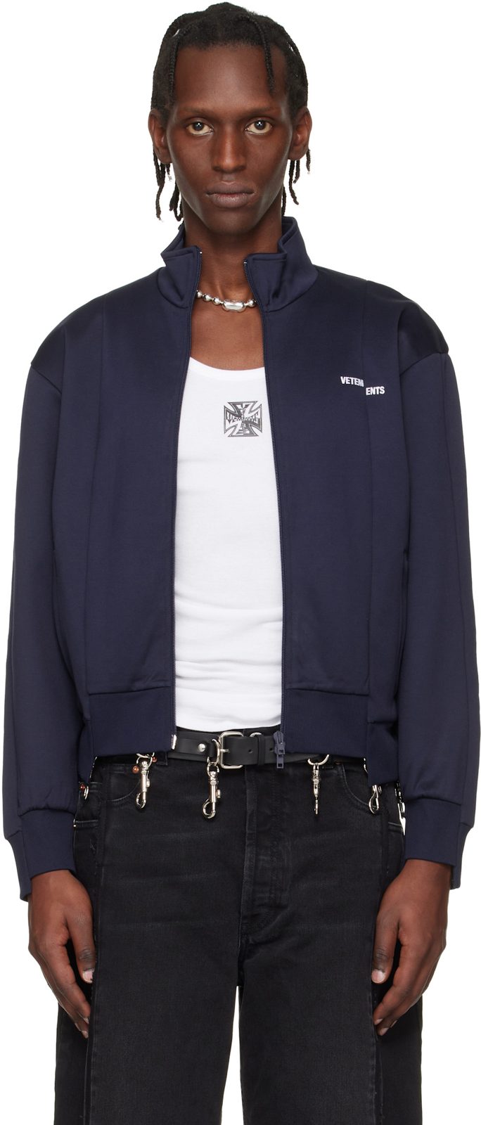 Navy Cut-Up Athletic Zip-Up Track Jacket 261669M202034