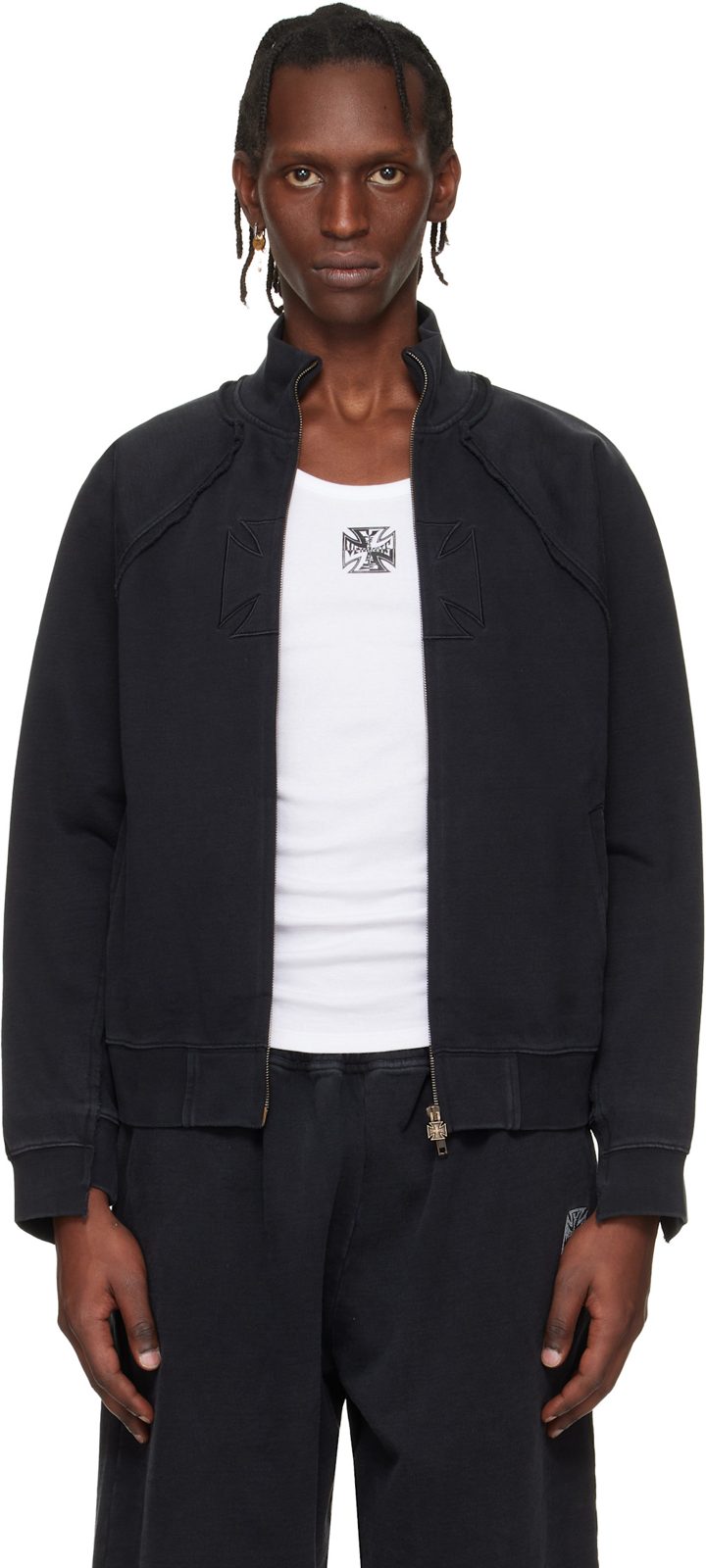Black Biker Cross Fitted Zip-Up Track Jacket 261669M202022