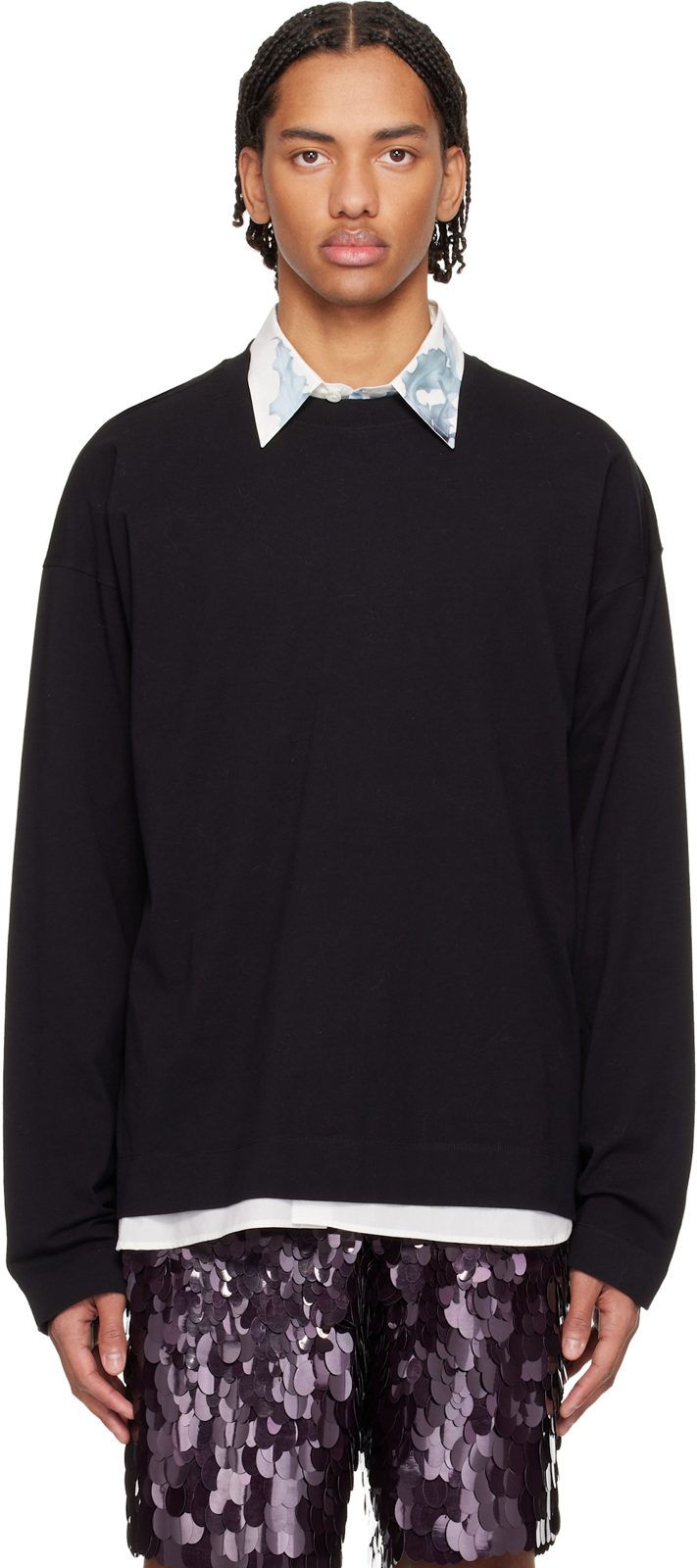 Black Dropped Shoulder T-shirt 261358M213022