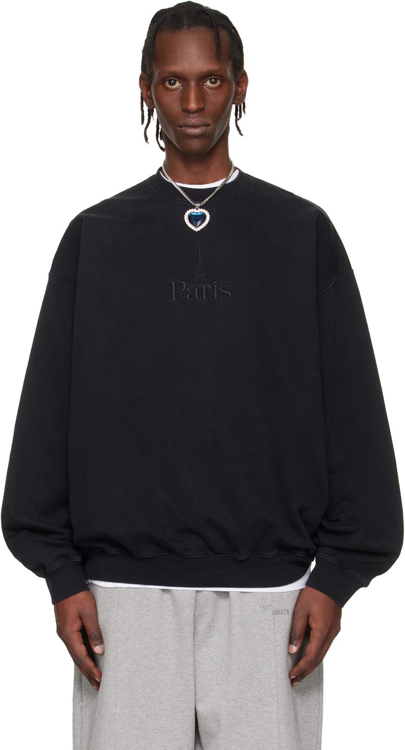 Black Paris Embroidered Sweatshirt 261669M204001