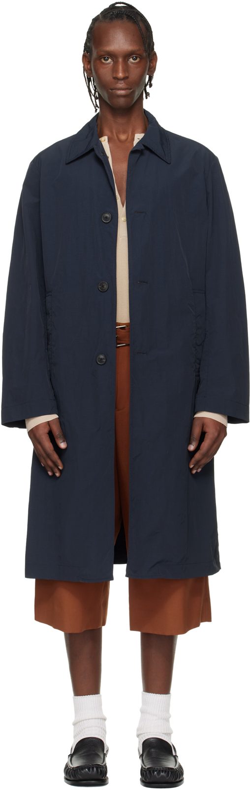Navy Taffeta Coat 261358M176003