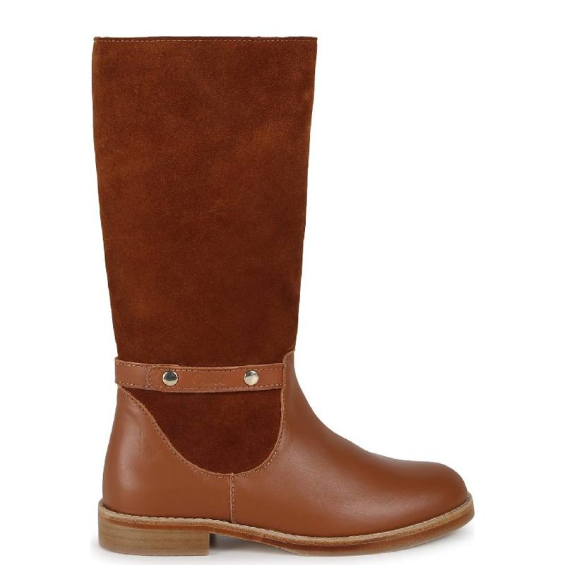 Chloe Kids Logo EM[보스]ED Leather Boots