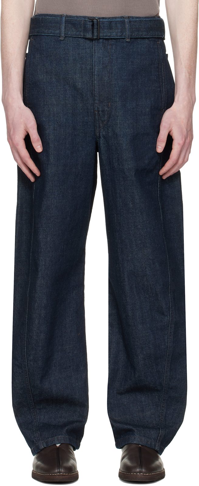 Navy Twisted Belted Jeans 261646M186003