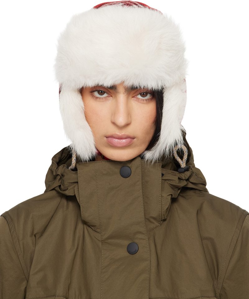 Red & [오프화이트] Check Wool Trapper Hat 261376F014005