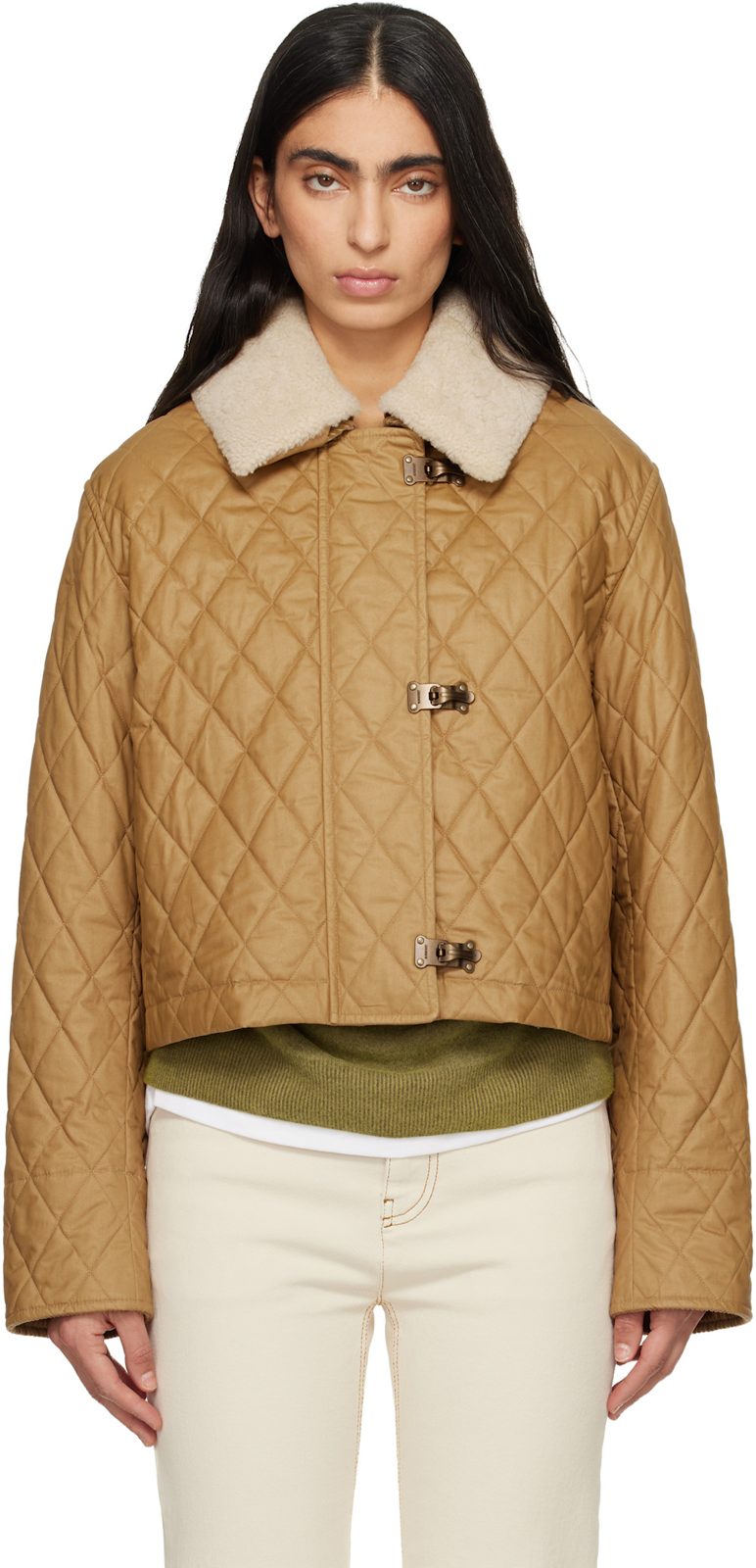 Brown Shearling Collar Quilted Cotton Howle Jacket 261376F063006