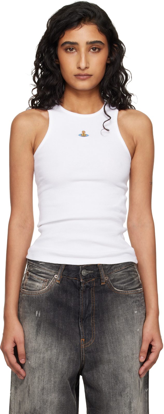 White Rib Jersey 90s Tank Top 261314F111015
