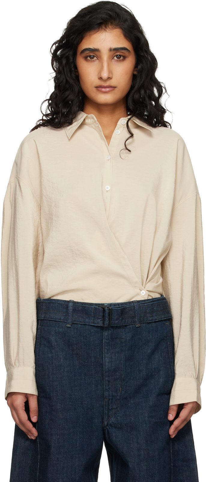 Beige Straight Collar Twisted Shirt 261646F109003