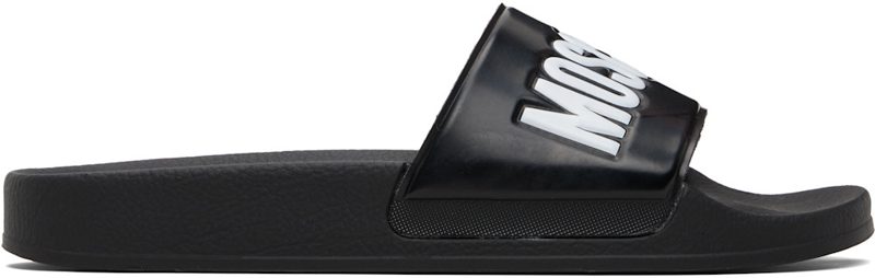 Moschino Black Rubber Logo Pool Slides 261720M234012