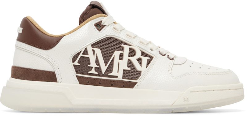 White & Brown Pebbled Classic Low Sneakers 261886M237059