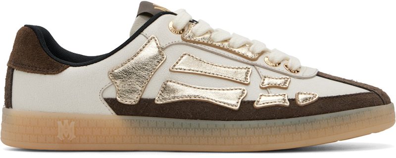 White & Brown Metallic Pacific Bones Sneakers 261886M237025