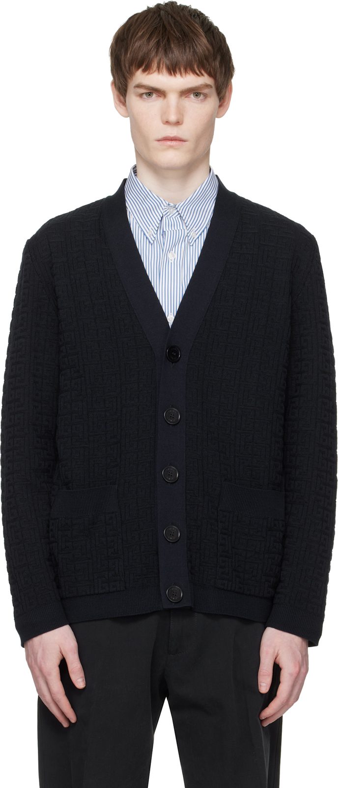 Navy Monogram Vanise Knit Cardigan 261251M200000