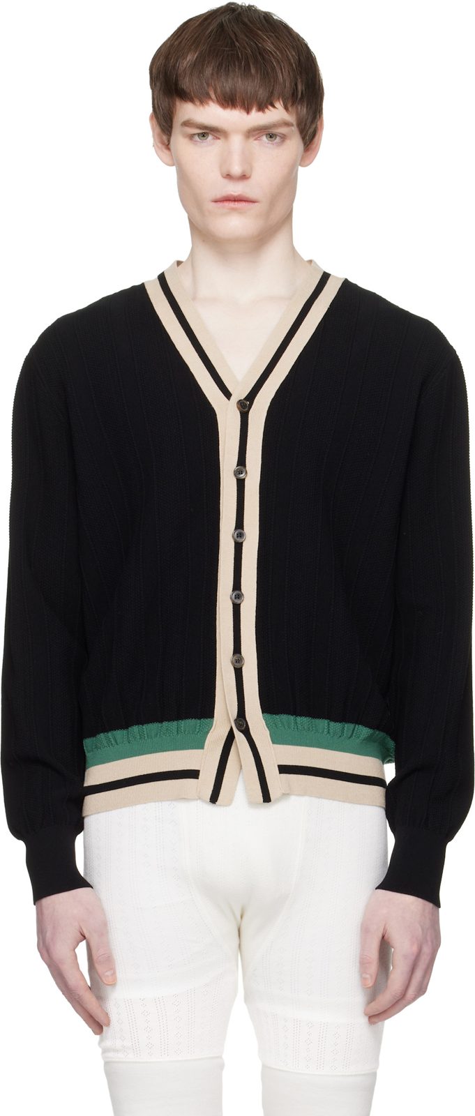 Black Block Stripe Cardigan 261358M200006