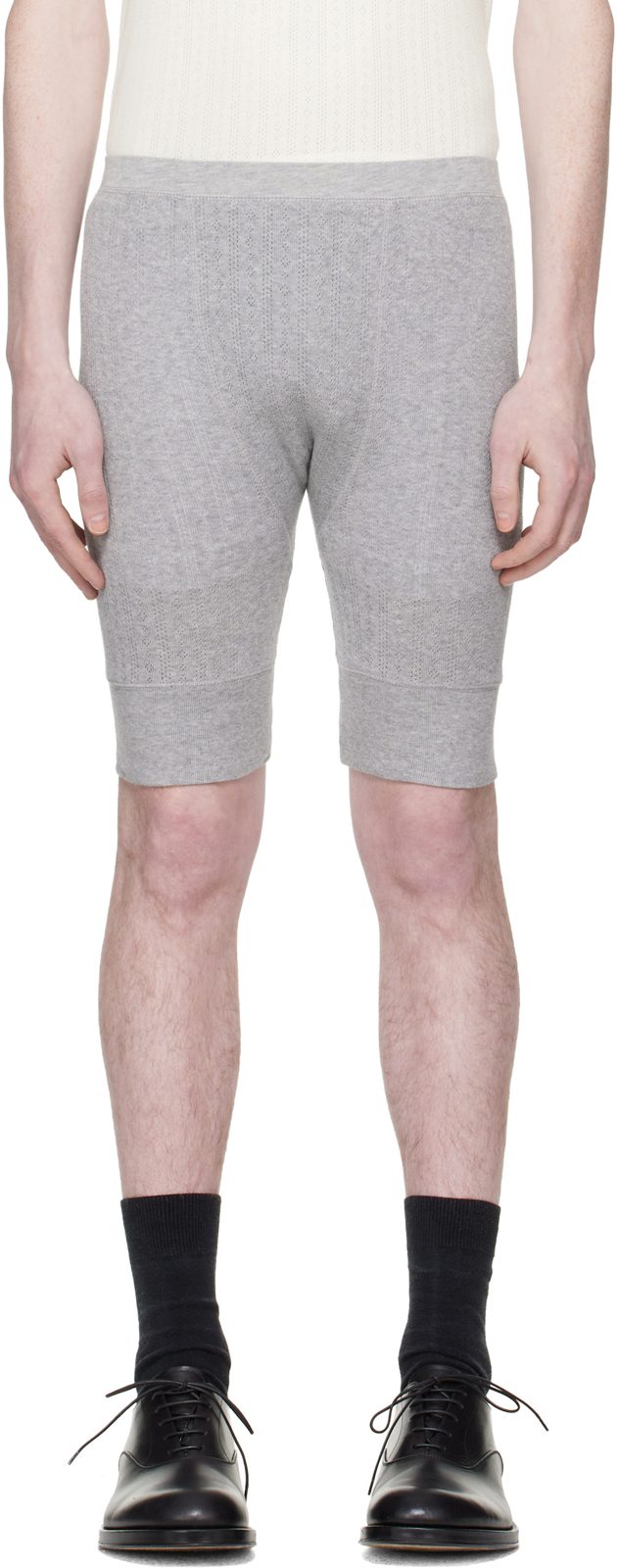 Gray Pointelle Shorts 261358M193017