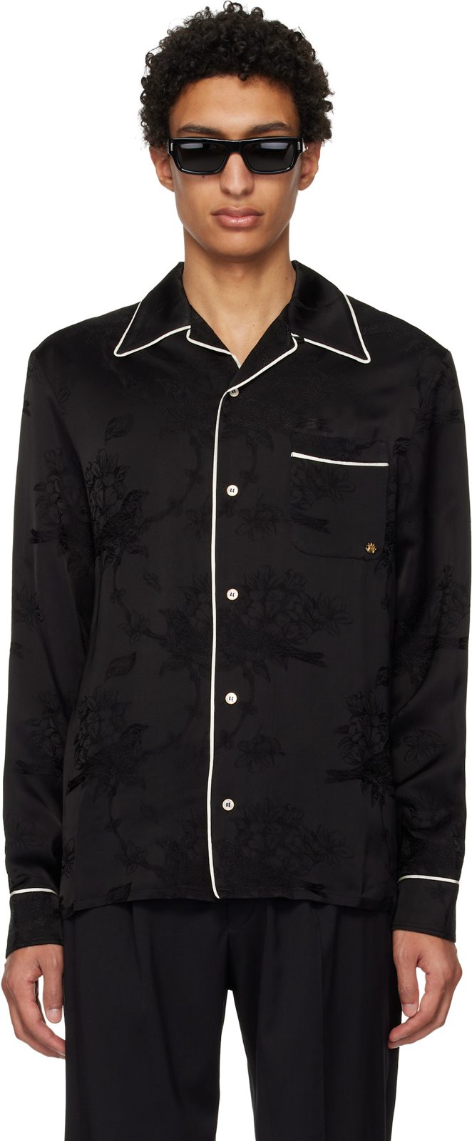 Black Floral Jacquard Shirt 261886M192029