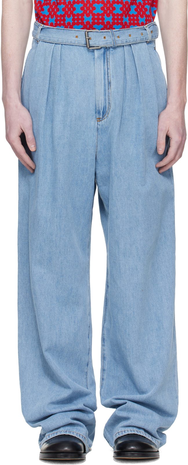 Blue Pleated Jeans 261358M186014