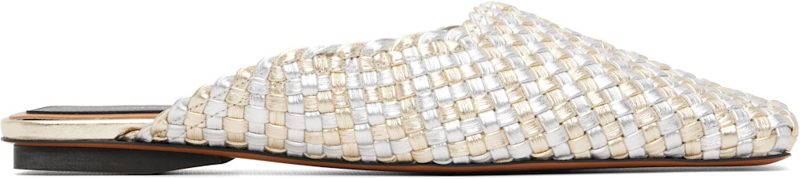 Silver & Gold Metallic Woven Slip-on Loafers 261471F121000