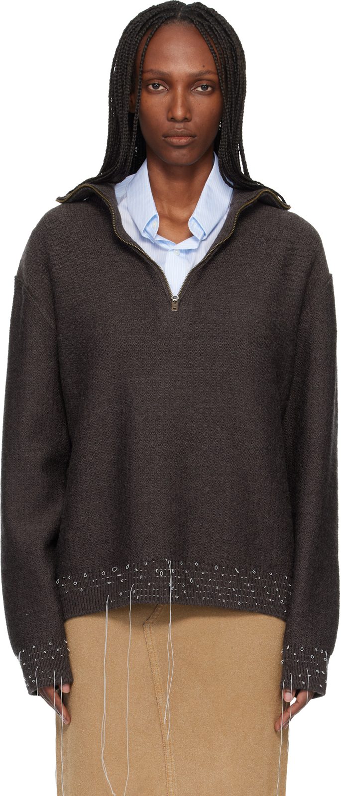 Brown Loose Thread Sweater 261168F096000