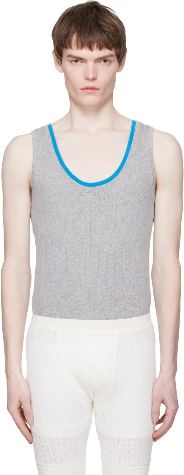 Gray Pointelle Tank Top 261358M214010