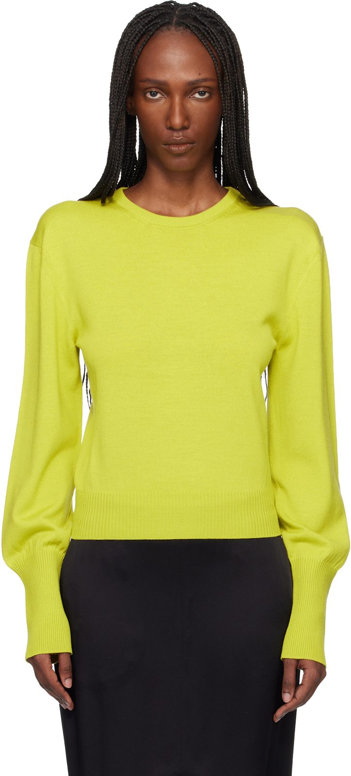 Green Wool Grosgrain Detail Sweater 261254F096001