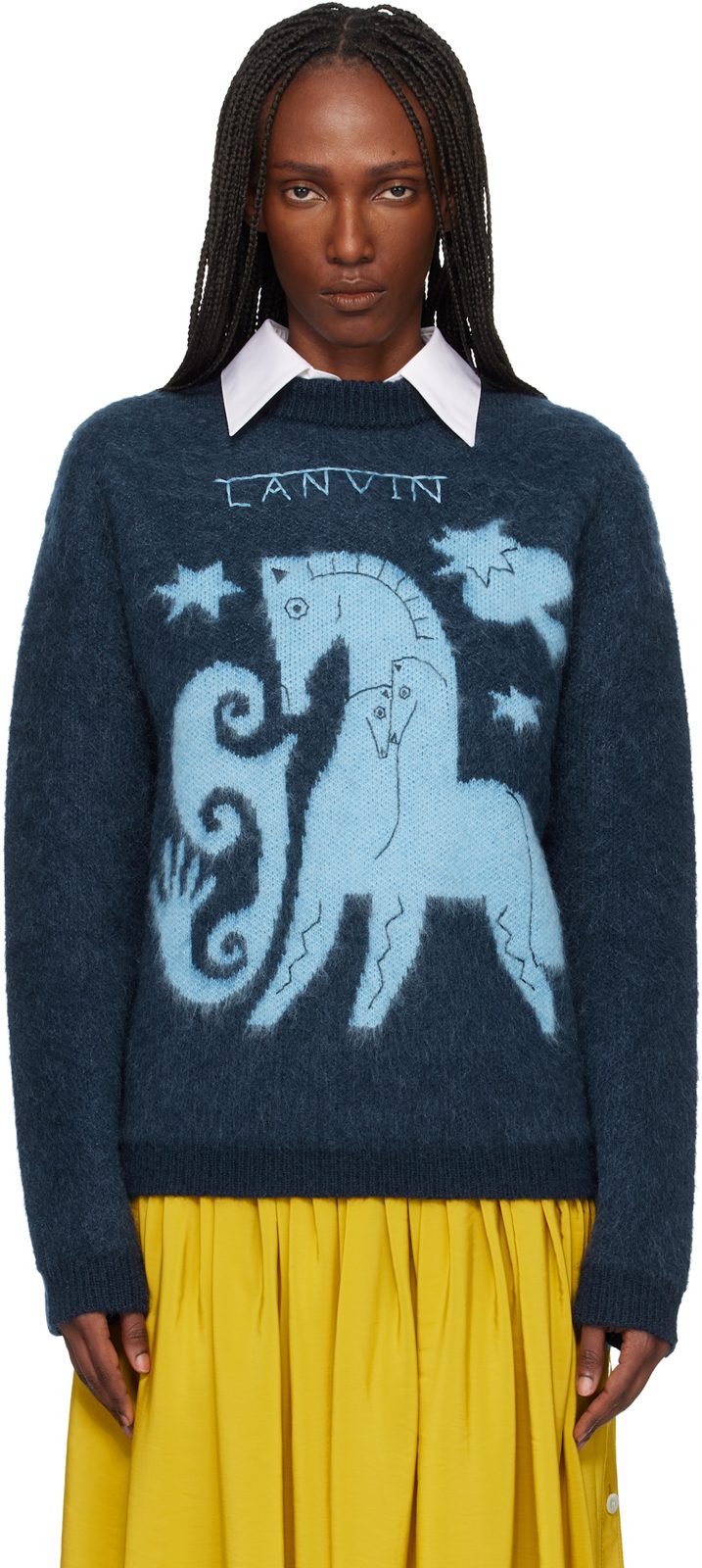 Navy Lunar Year Jacquard Mohair Sweater 261254F096000