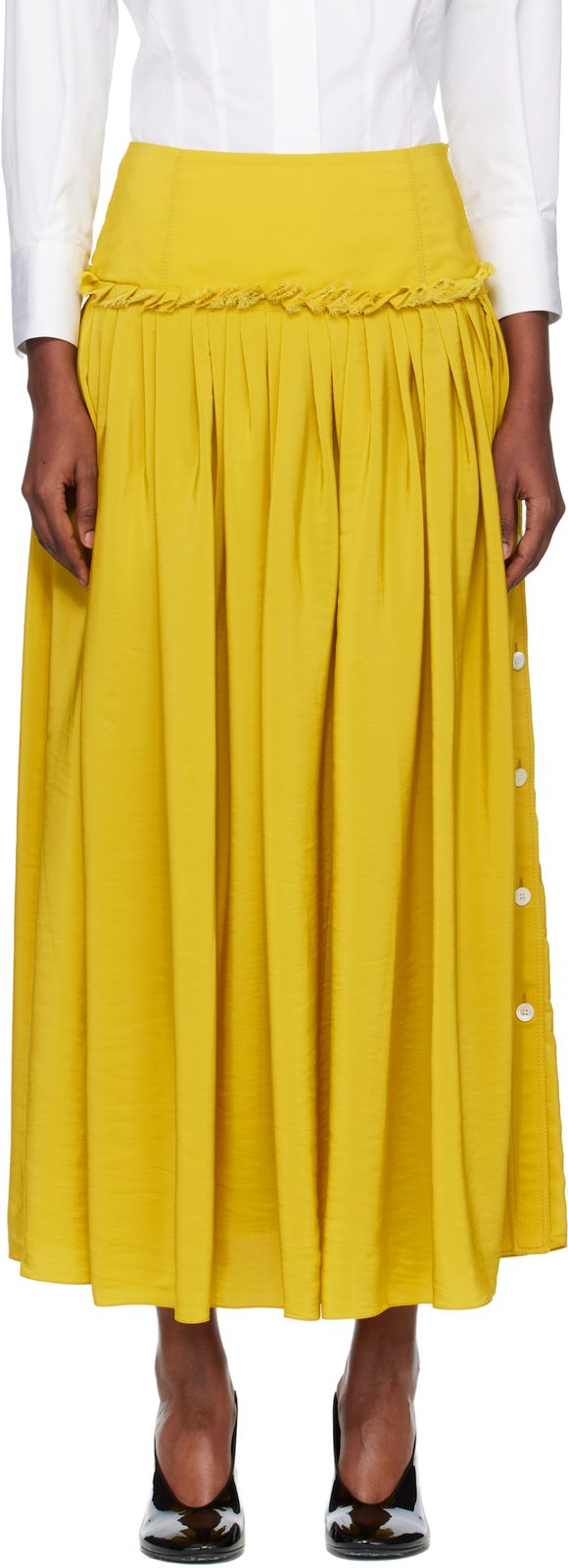Yellow Basque Charmeuse Midi Skirt 261254F092002