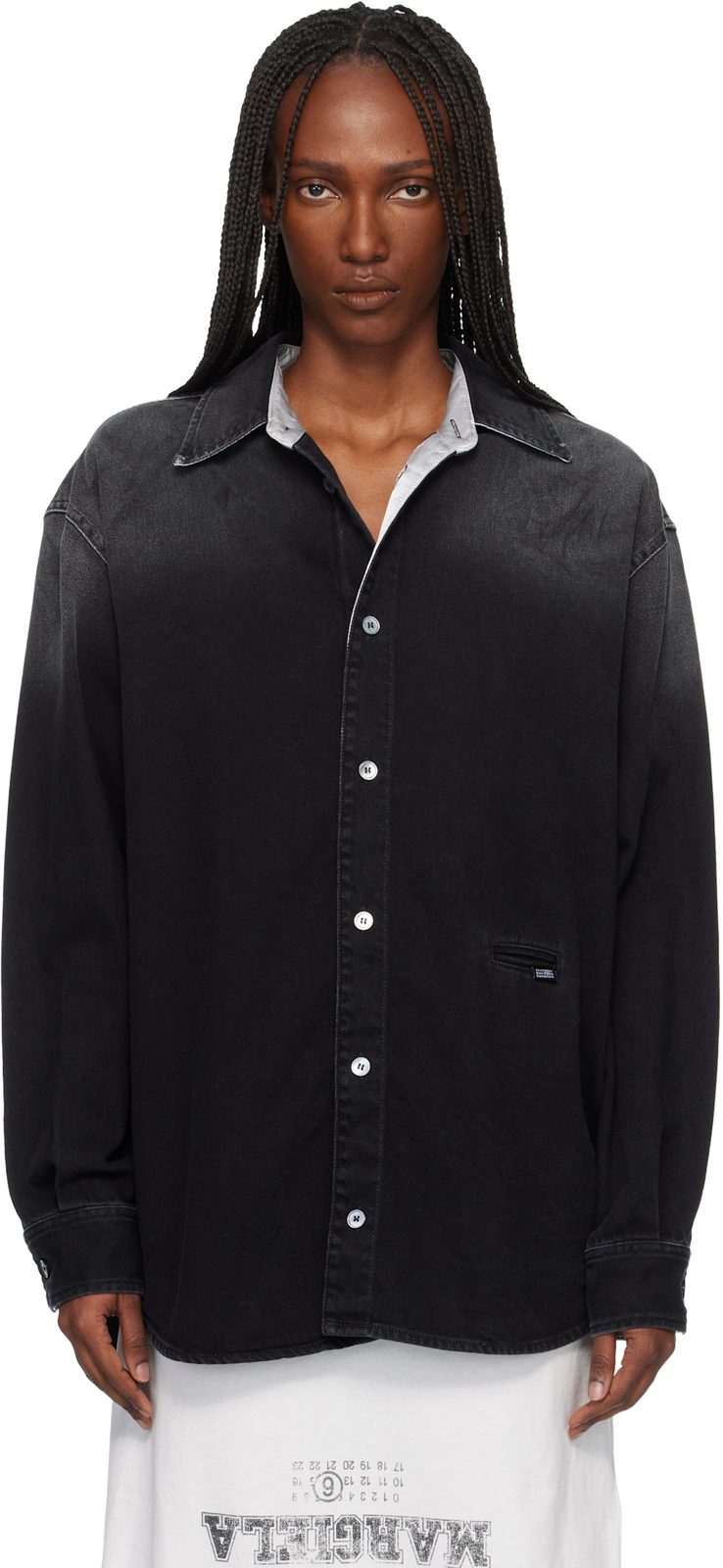Black Long-Sleeved Denim Shirt 261188F109014