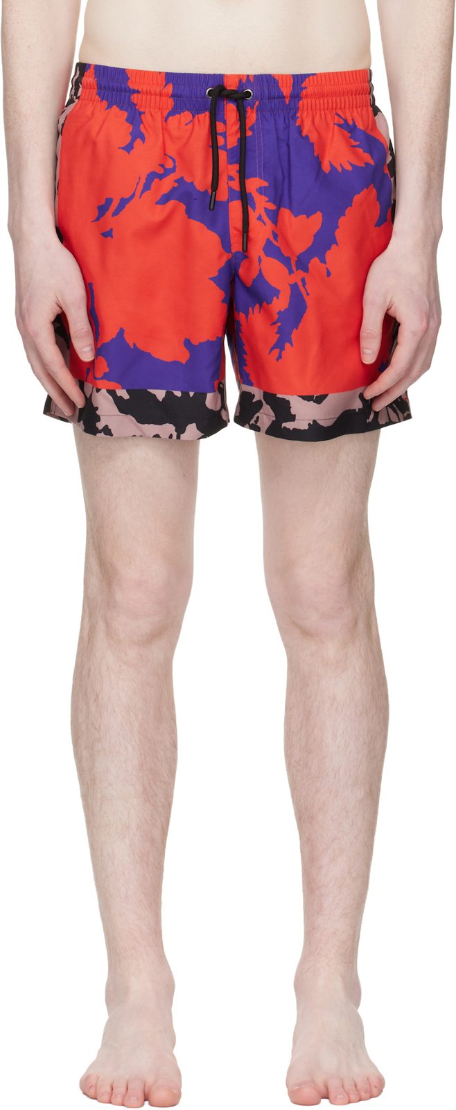 Red & Purple Printed Swim Shorts 261358M208005