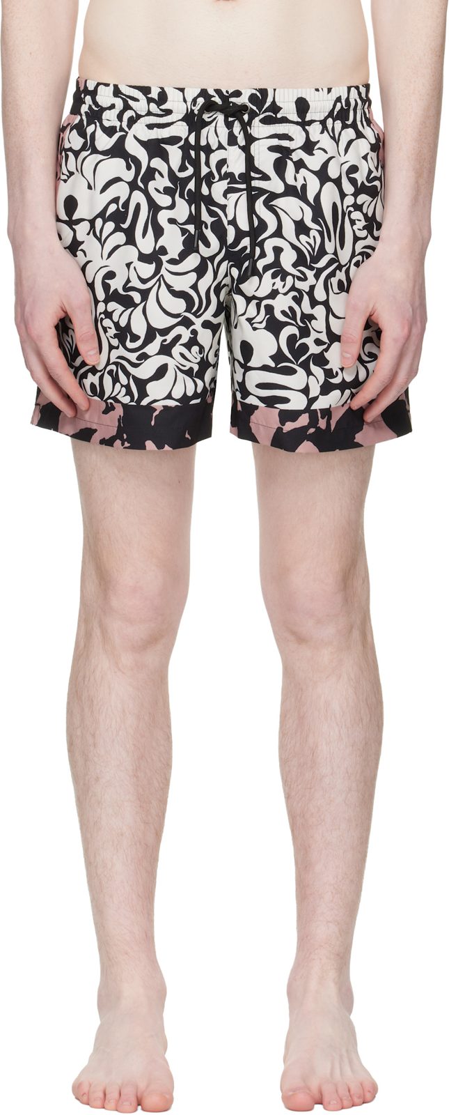 White & Black Printed Swim Shorts 261358M208001