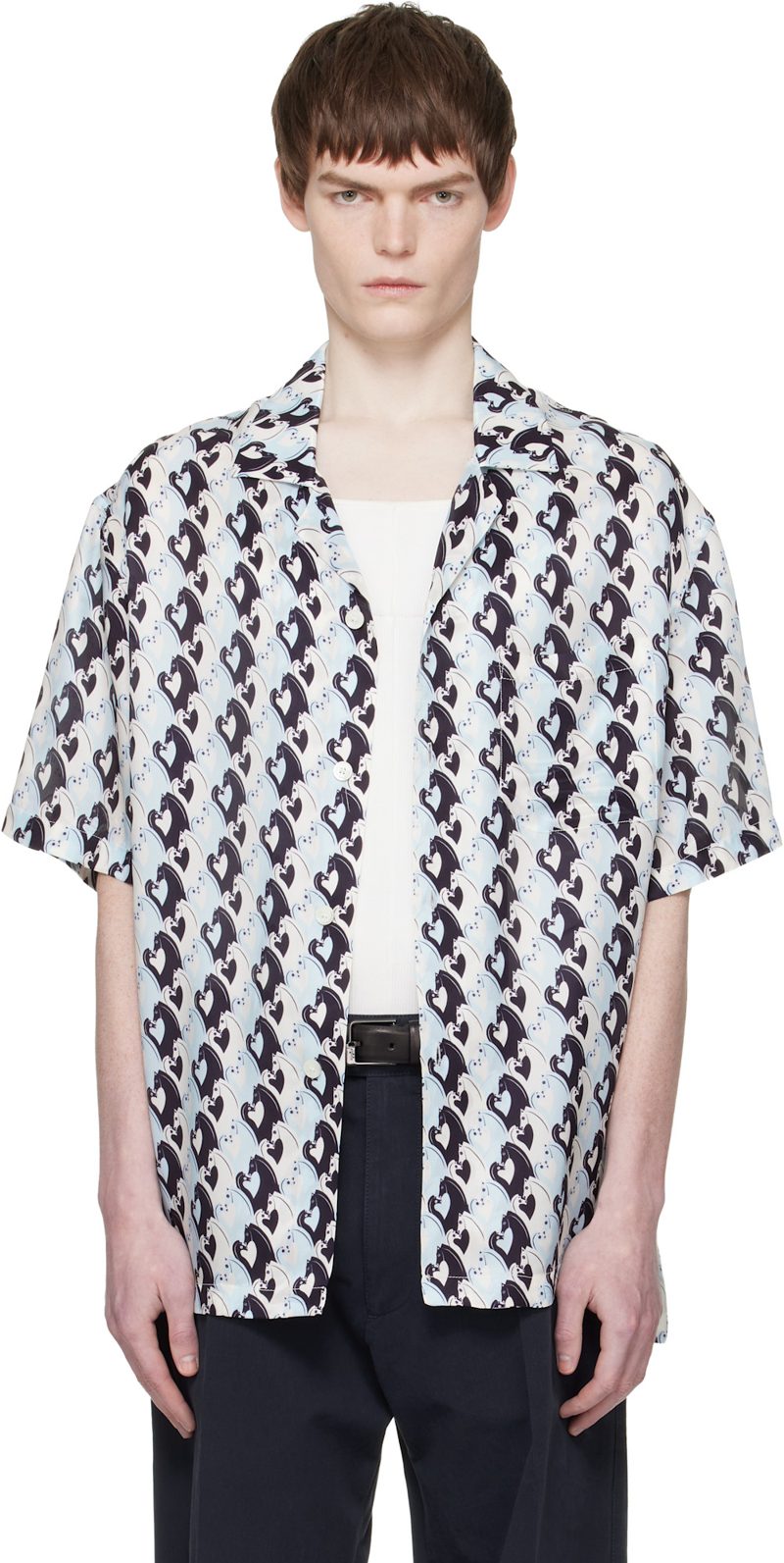 Blue Lunar Year Print Shirt 261254M192000