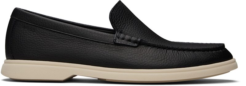 Black Logo-Detail Tumbled Leather Loafers 261085M239005