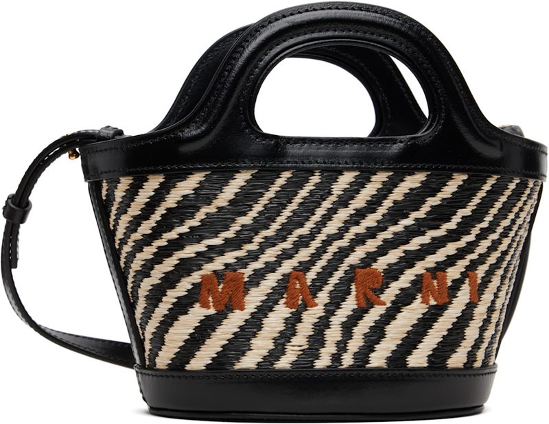 Marni Black & White Wavy Raffia-Effect Tropicalia Micro Tote 261379F049015
