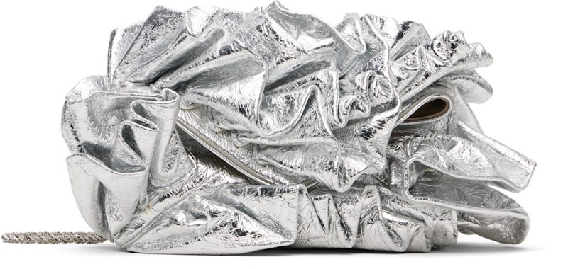 Silver Small Ruffled Clutch 261358F044000