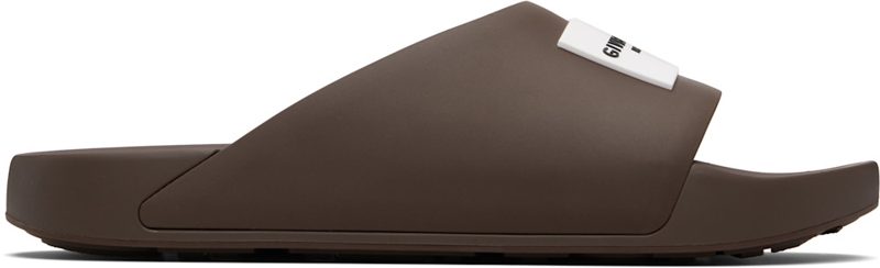 Brown Rubber Label Mule Slides 261278M234002