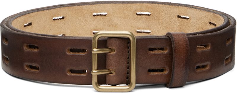 Brown Perforated Leather Belt 261148M131006