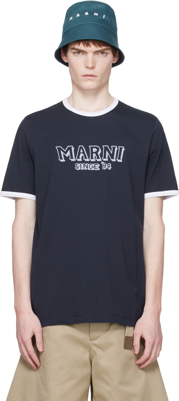 Marni Navy Cotton Contrast Trims T-shirt 261379M213013