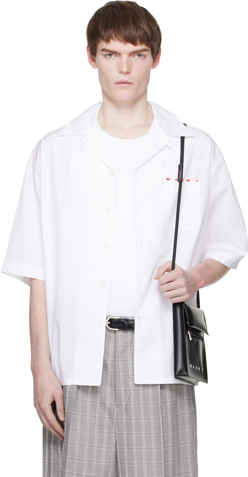 White Peeping Marni Logo Bowling Shirt 261379M192014