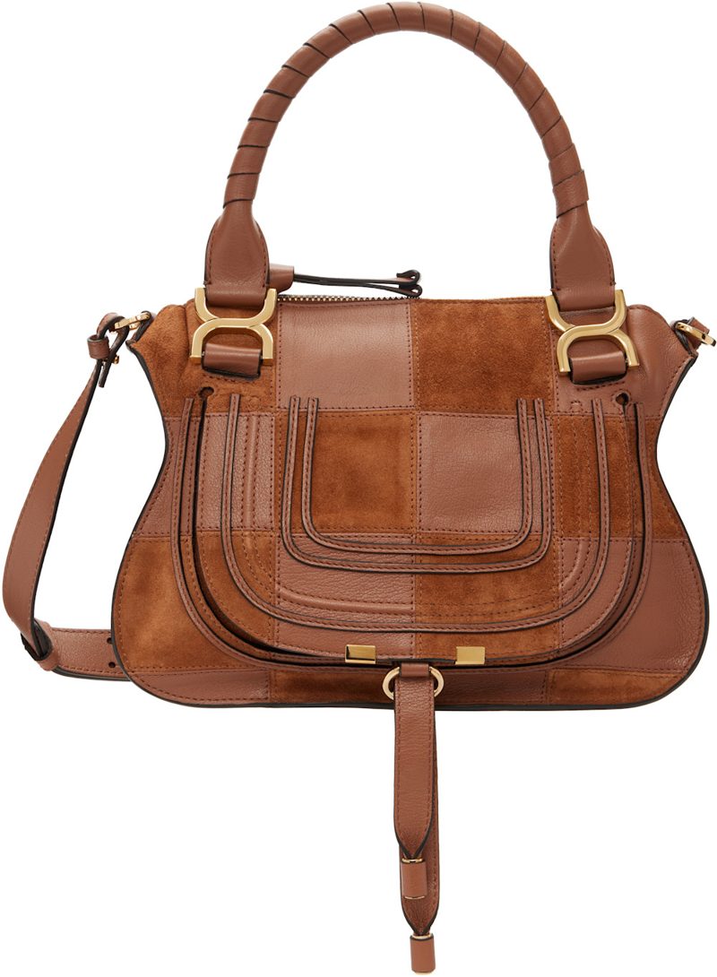Chloe Brown Grained & Suede Leather Small Marcie Shoulder Bag 261338F048003