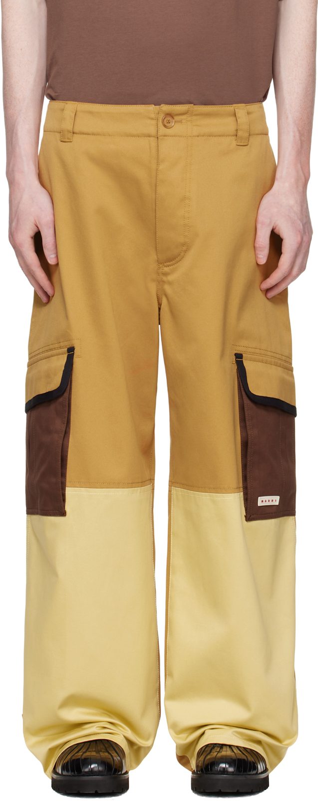Marni Tan Water-Repellent Colour-Block Cargo Pants 261379M188002