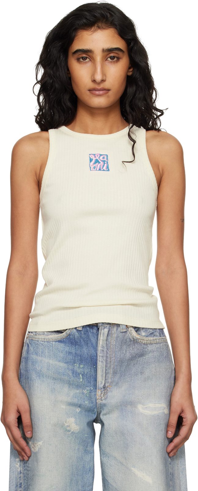 Ribbed Cotton Marni Frame Logo Tank Top 261379F111000