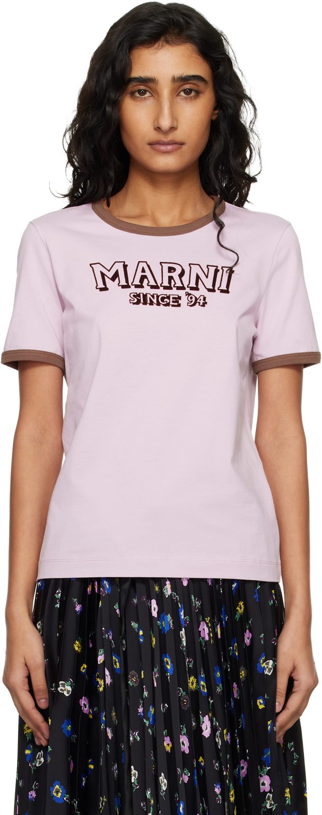 Marni Pink Flock Print Jersey T-shirt 261379F110002