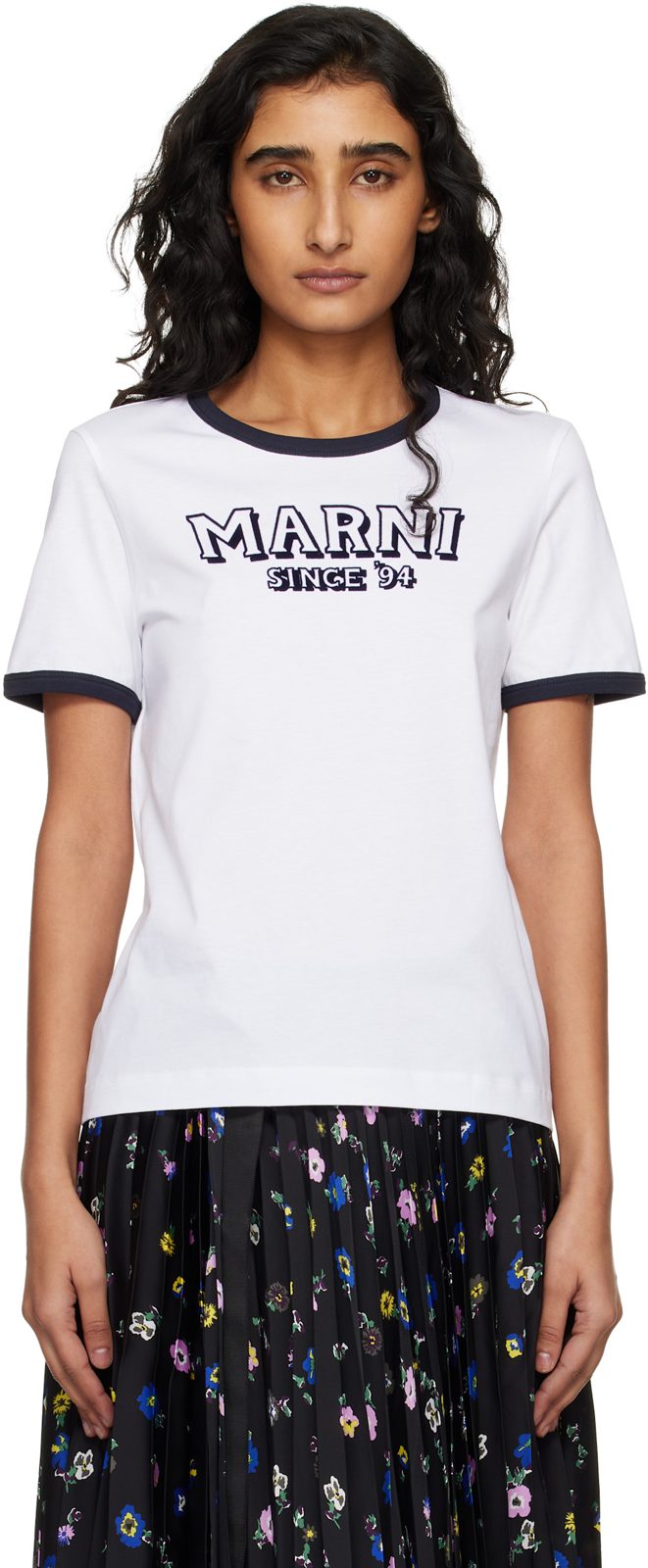 Marni White Flock Print Jersey T-shirt 261379F110001