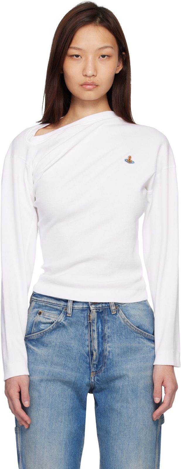 White Long Sleeve Hebo Top 261314F110003