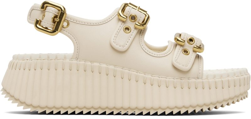 Chloe Beige Nama Wedge Sandals 261338F124001