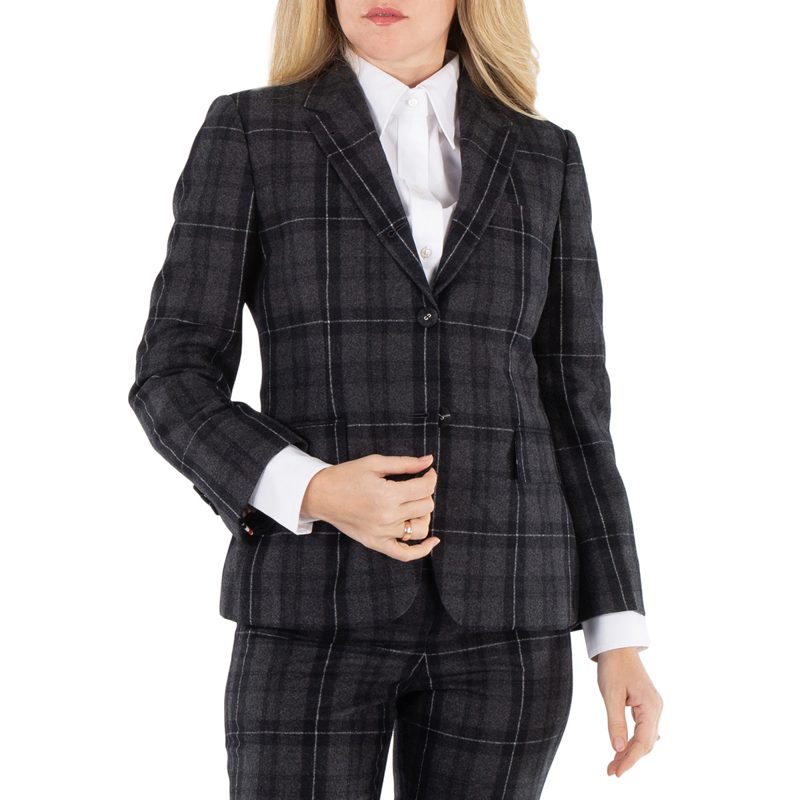 Ladies Charcoal Checked Single-Breasted Blazer