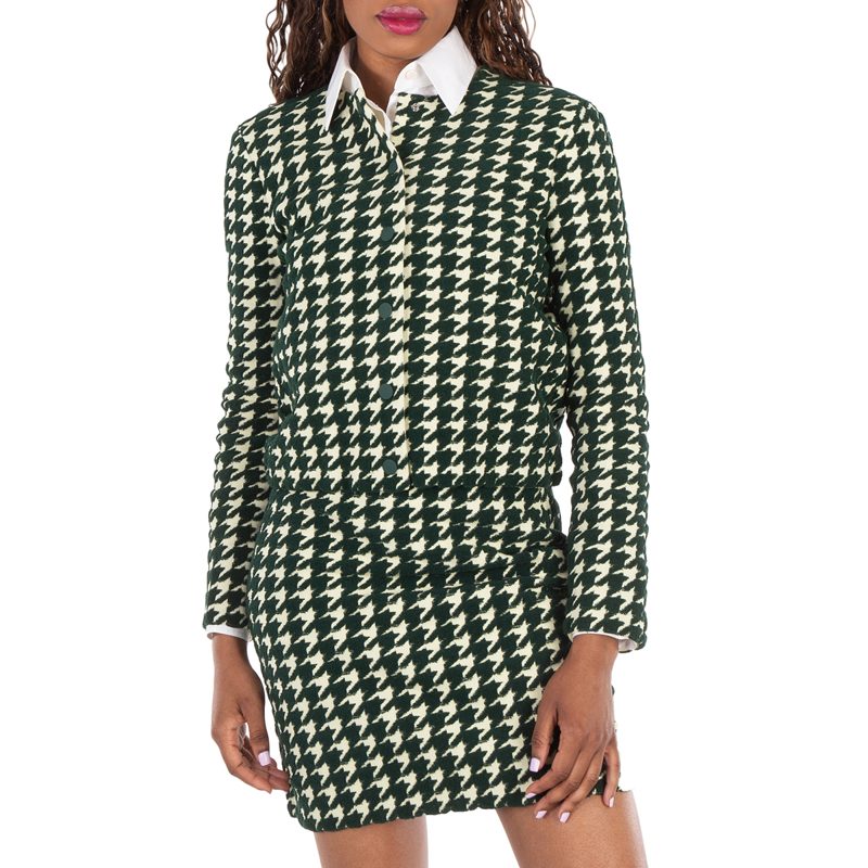 Houndstooth Cotton-Blend Cardigan